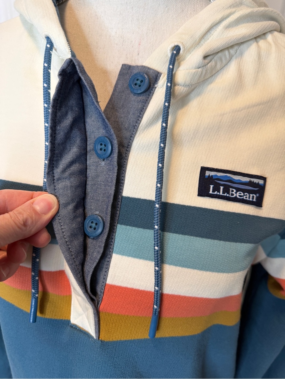 L.L. Bean Women’s Blue Cream Orange Vintage Soft Rugby Hoodie Small Colorblock - Picture 3 of 11